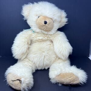 Floppy Friends Mervyn Teddy Bear Plush Cream 22" Lovey Blue Satin Bow Vintage